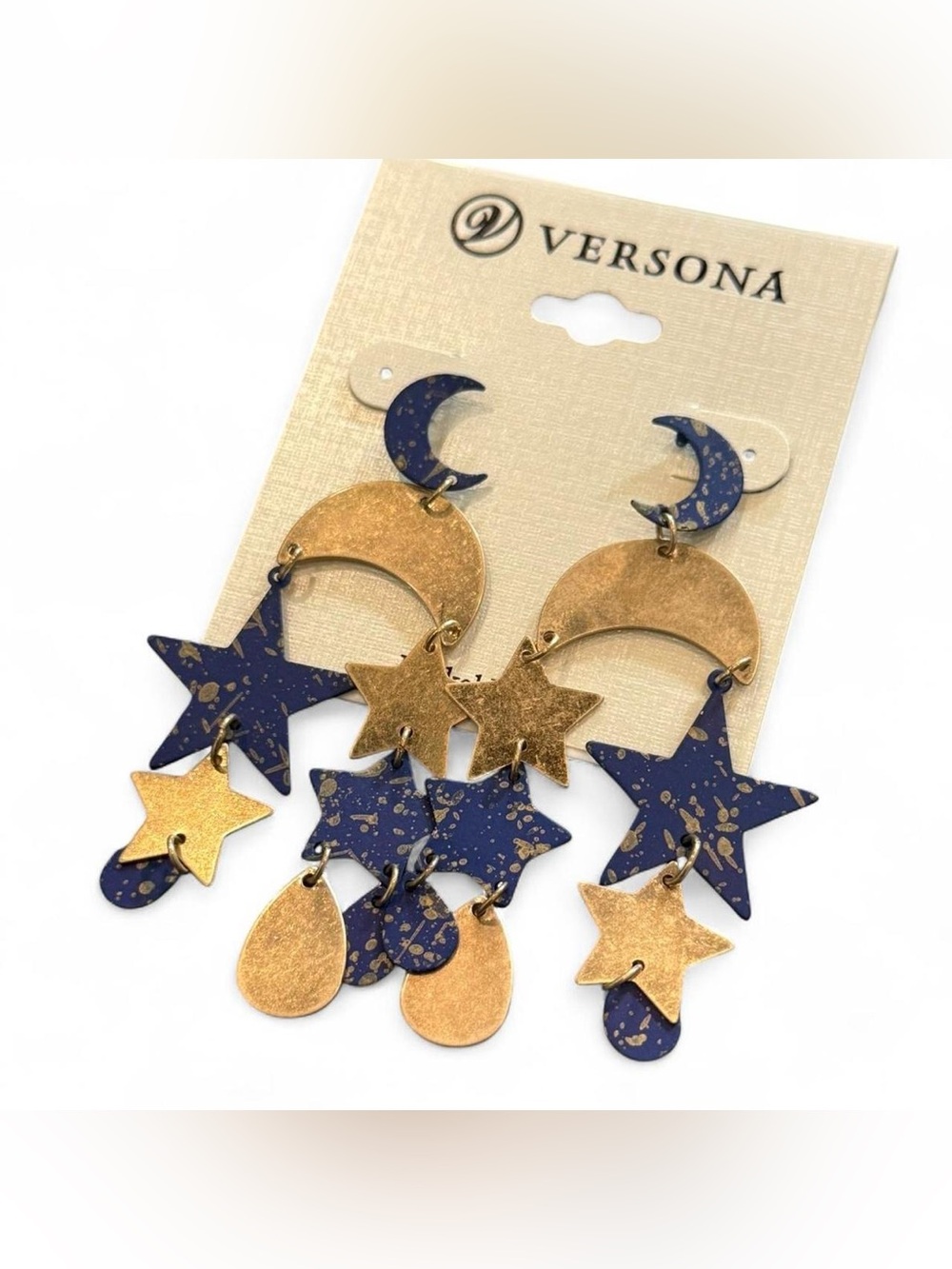 Versona Navy & Gold Celestial Charm Drop Earrings